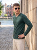 Green Plain Full Sleeves V-Neck Regular Fit T-shirt