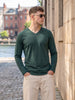 Green Plain Full Sleeves V-Neck Regular Fit T-shirt