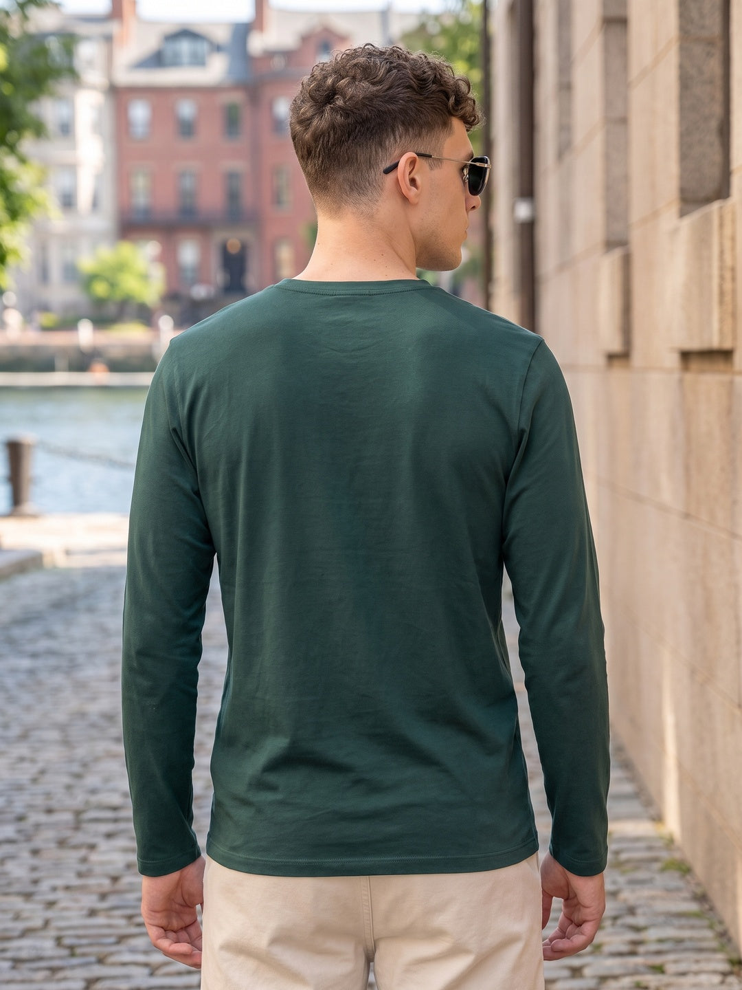 Green Plain Full Sleeves V-Neck Regular Fit T-shirt