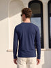 Navy Plain Full Sleeves V-Neck Regular Fit T-shirt