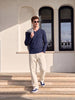 Navy Plain Full Sleeves V-Neck Regular Fit T-shirt