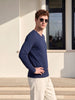 Navy Plain Full Sleeves V-Neck Regular Fit T-shirt