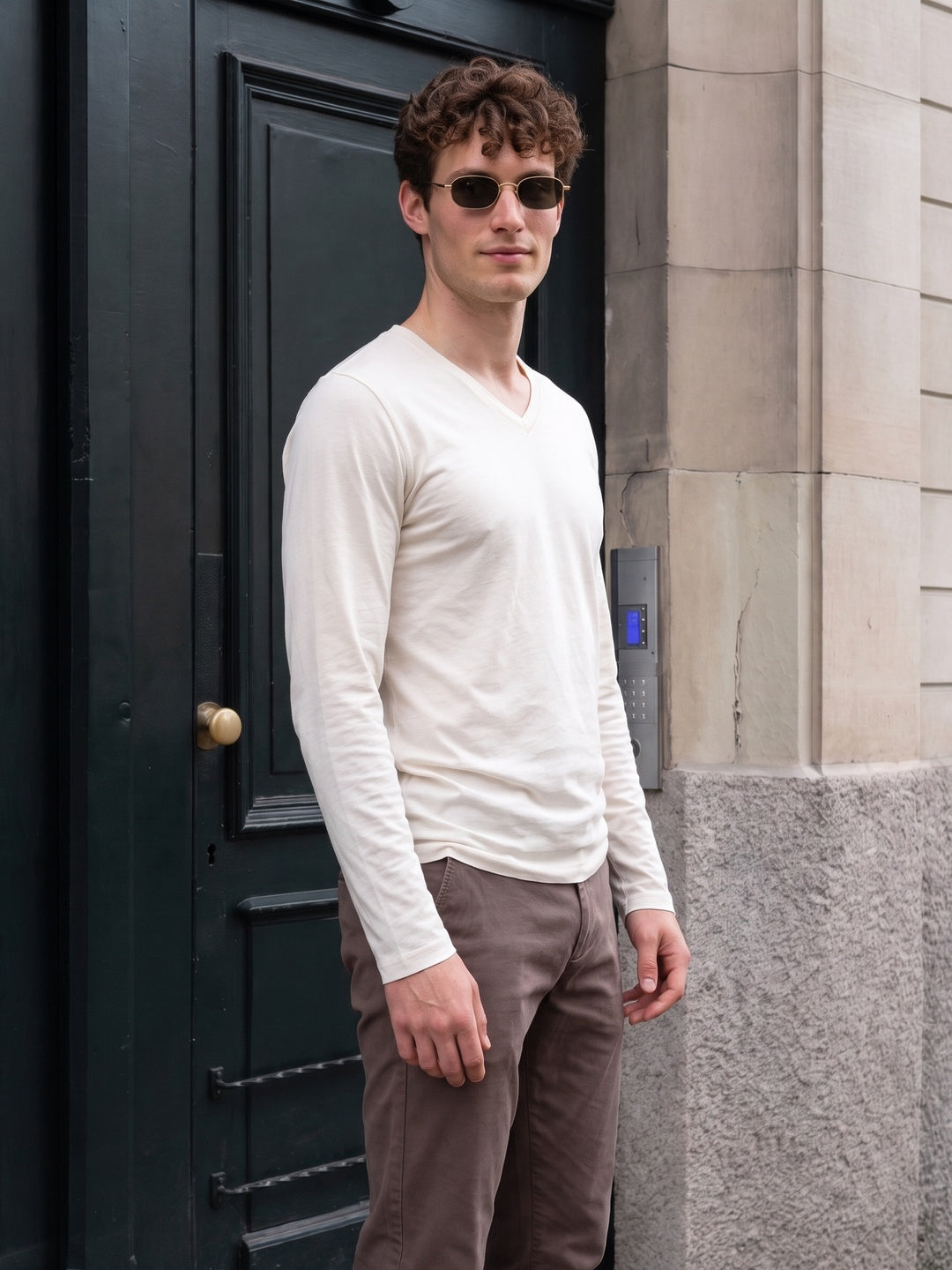 Swanwhite Plain Full Sleeves V-Neck Regular Fit T-shirt