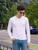 White Plain Full Sleeves V-Neck Regular Fit T-shirt