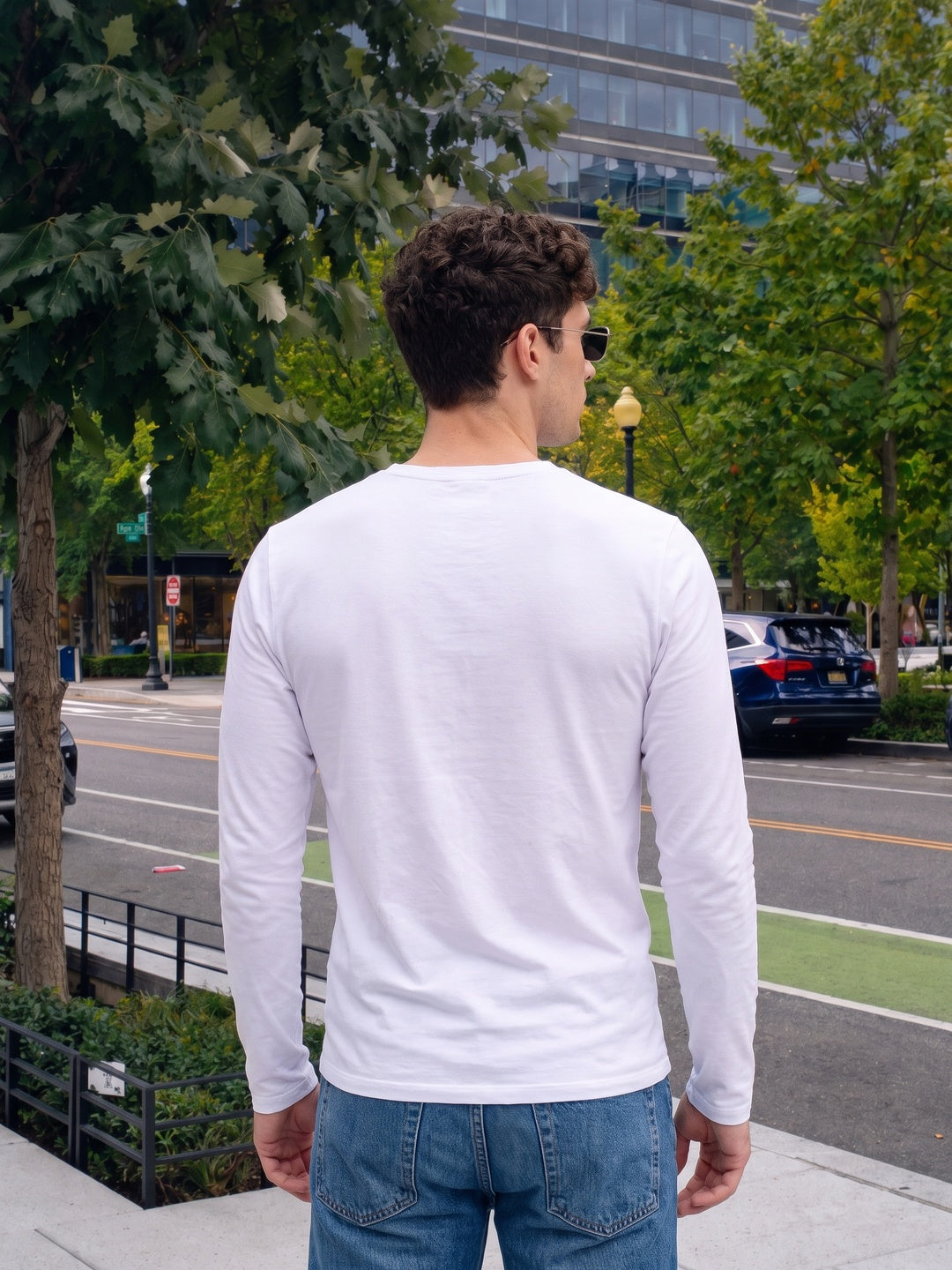 White Plain Full Sleeves V-Neck Regular Fit T-shirt