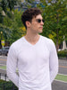 White Plain Full Sleeves V-Neck Regular Fit T-shirt