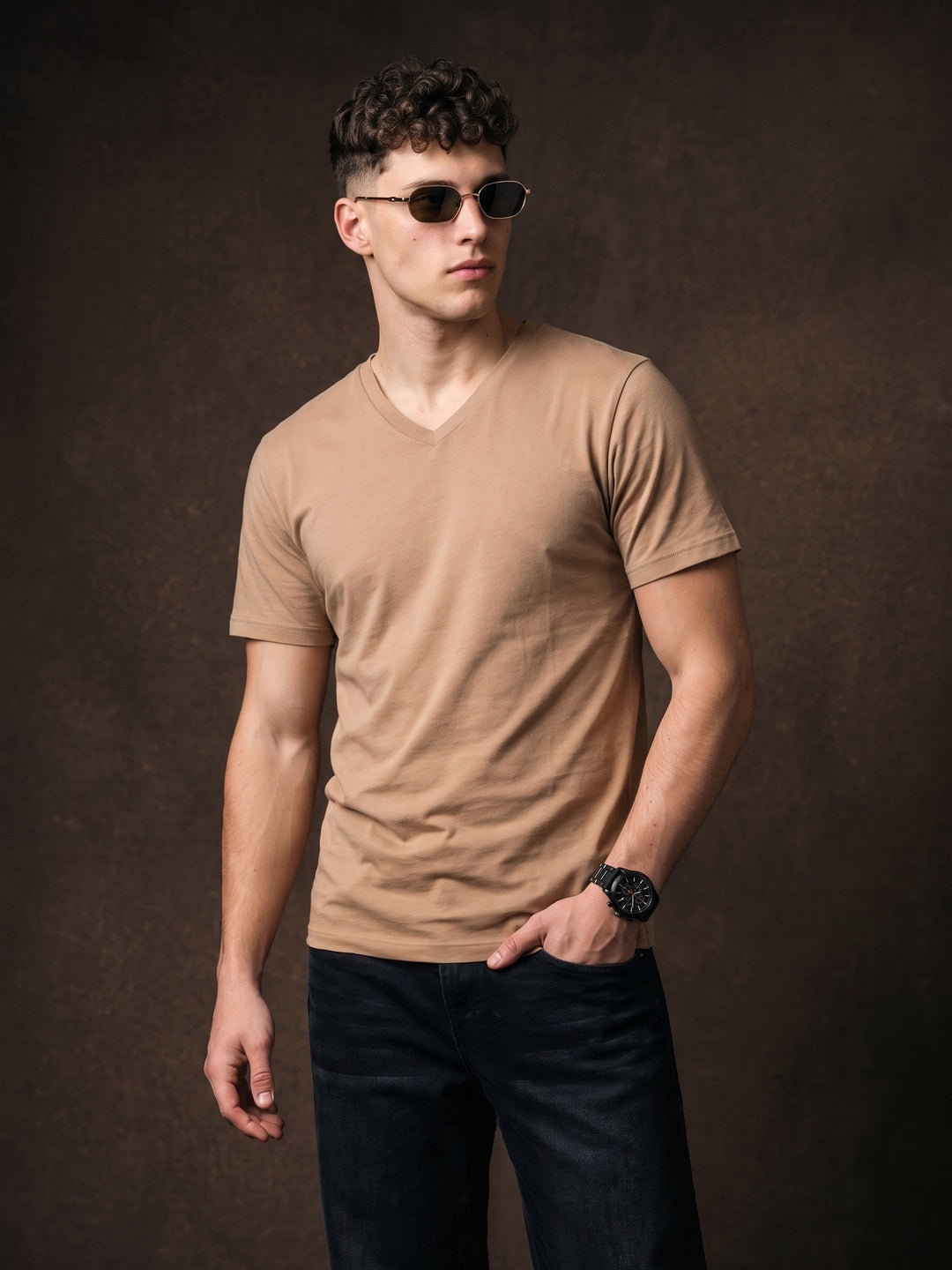 Cork Plain V-Neck Regular Fit T-shirt
