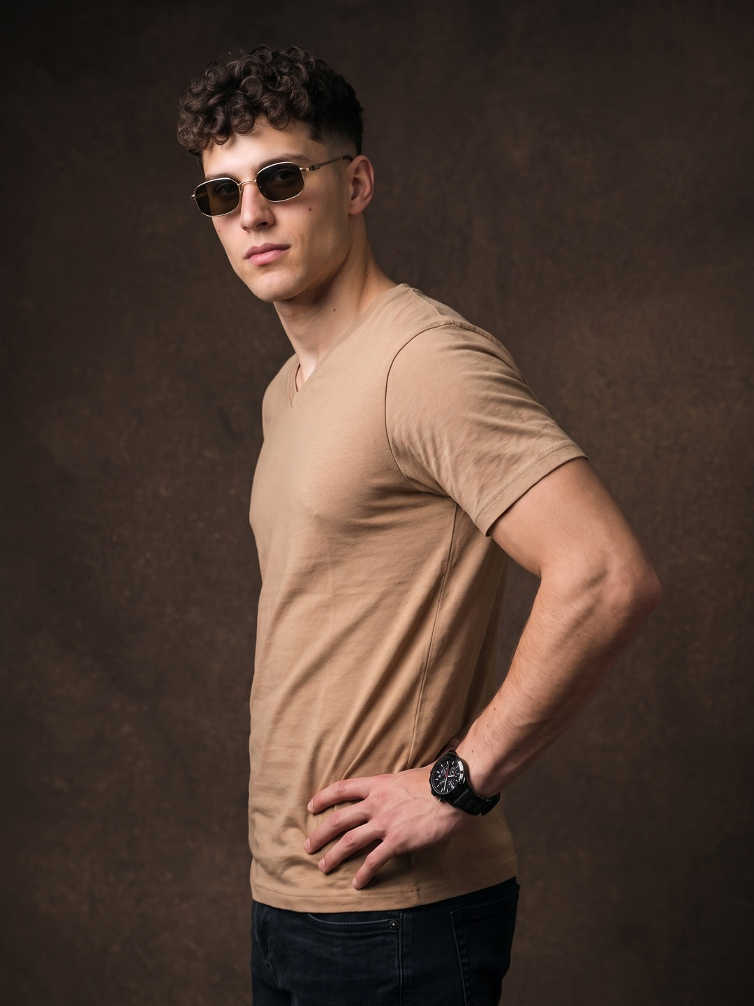 Cork Plain V-Neck Regular Fit T-shirt