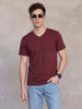 Maroon Plain V-Neck Regular Fit T-shirt