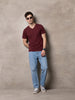 Maroon Plain V-Neck Regular Fit T-shirt