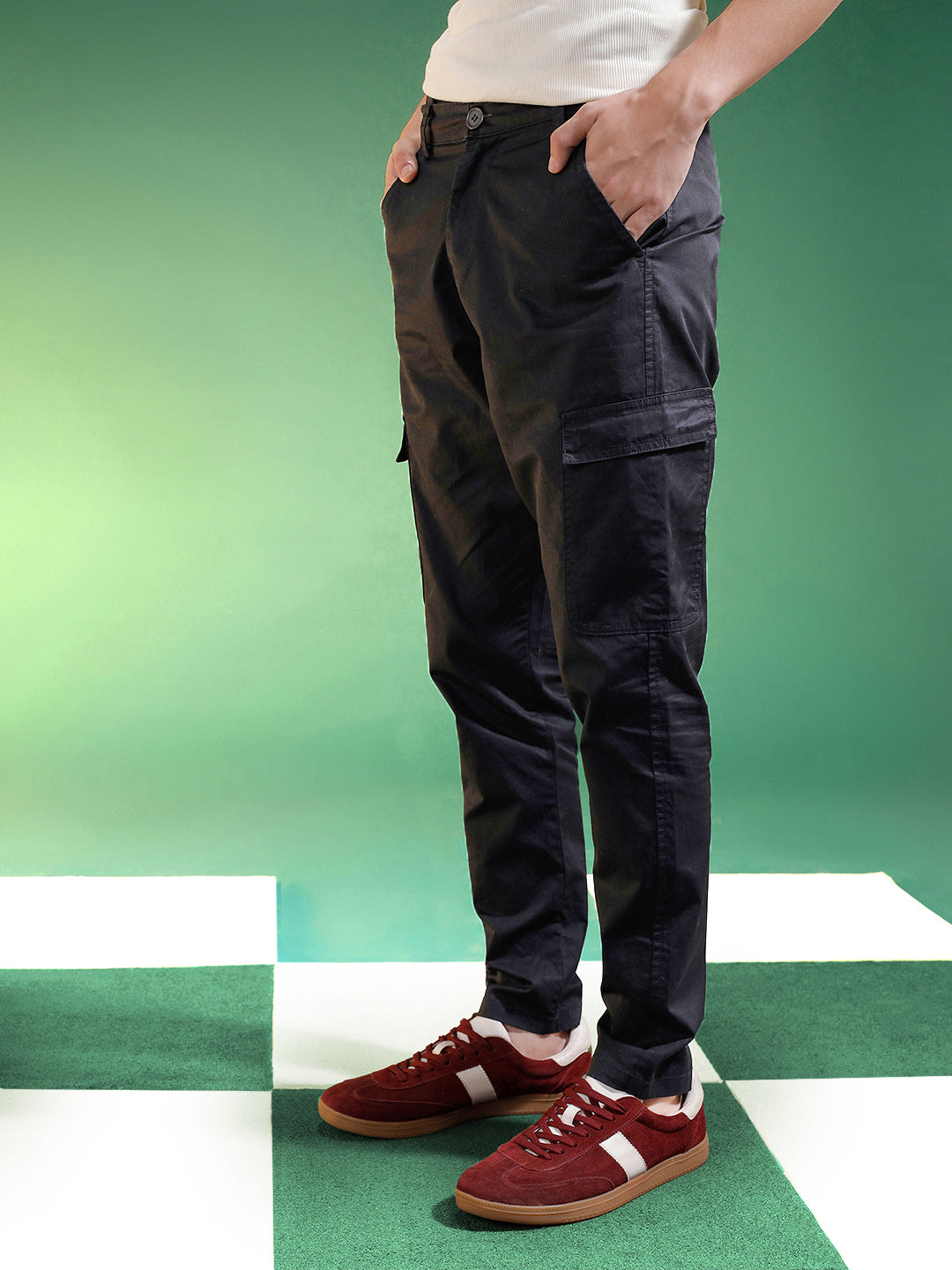 Black Pure Woven Narrow Fit 5 Pocket Cargo