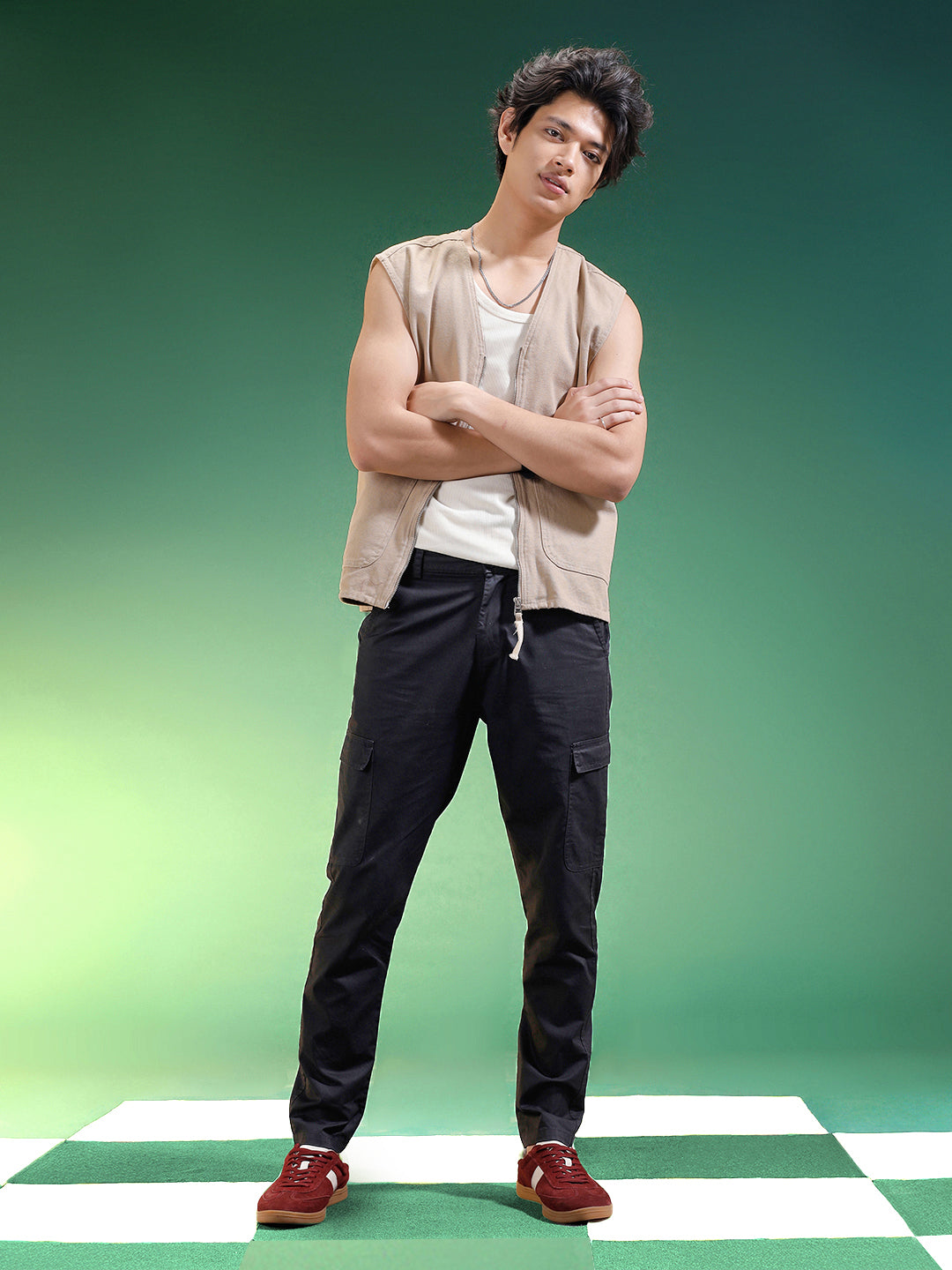 Black Pure Woven Narrow Fit 5 Pocket Cargo