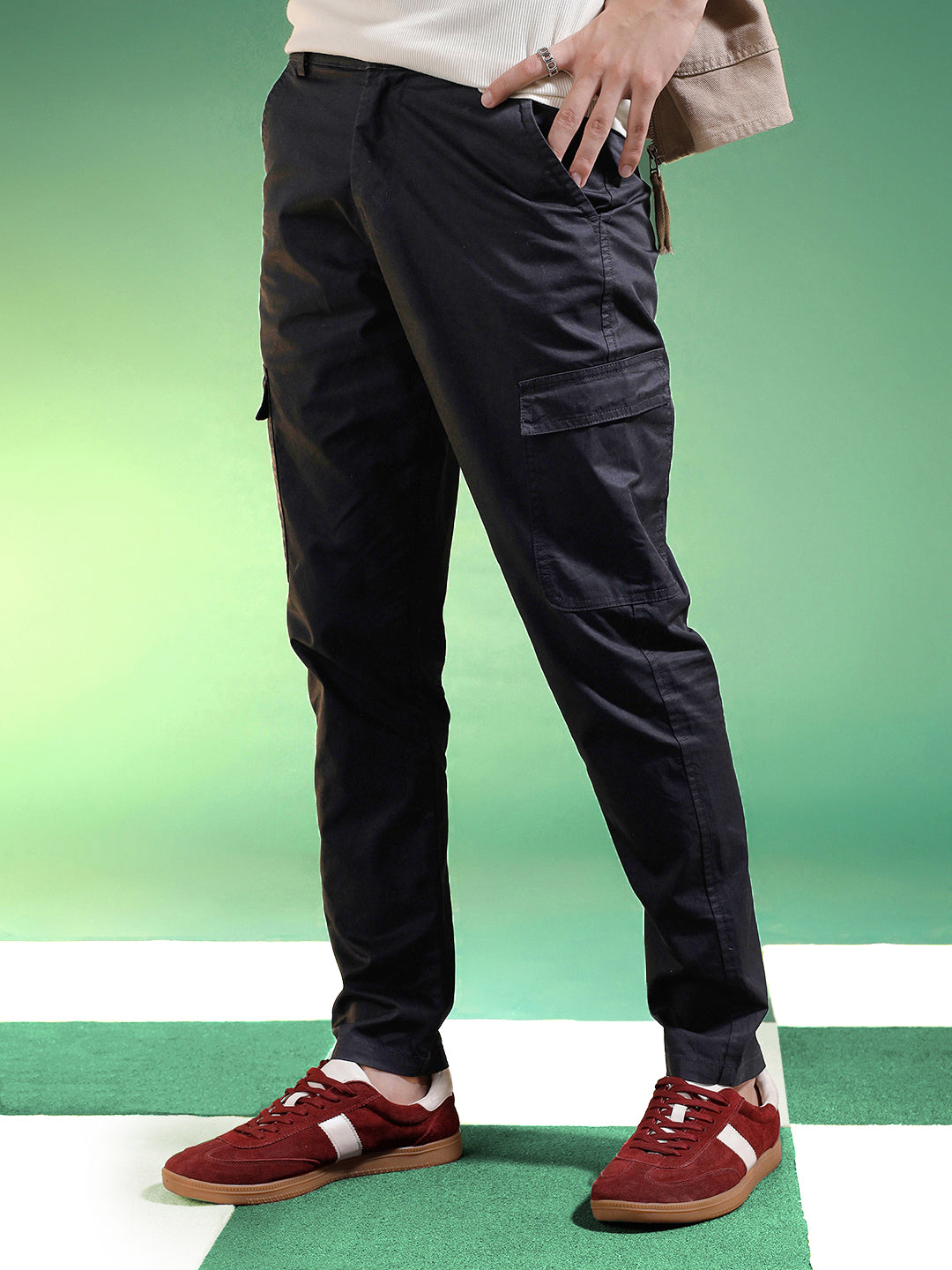 Black Pure Woven Narrow Fit 5 Pocket Cargo