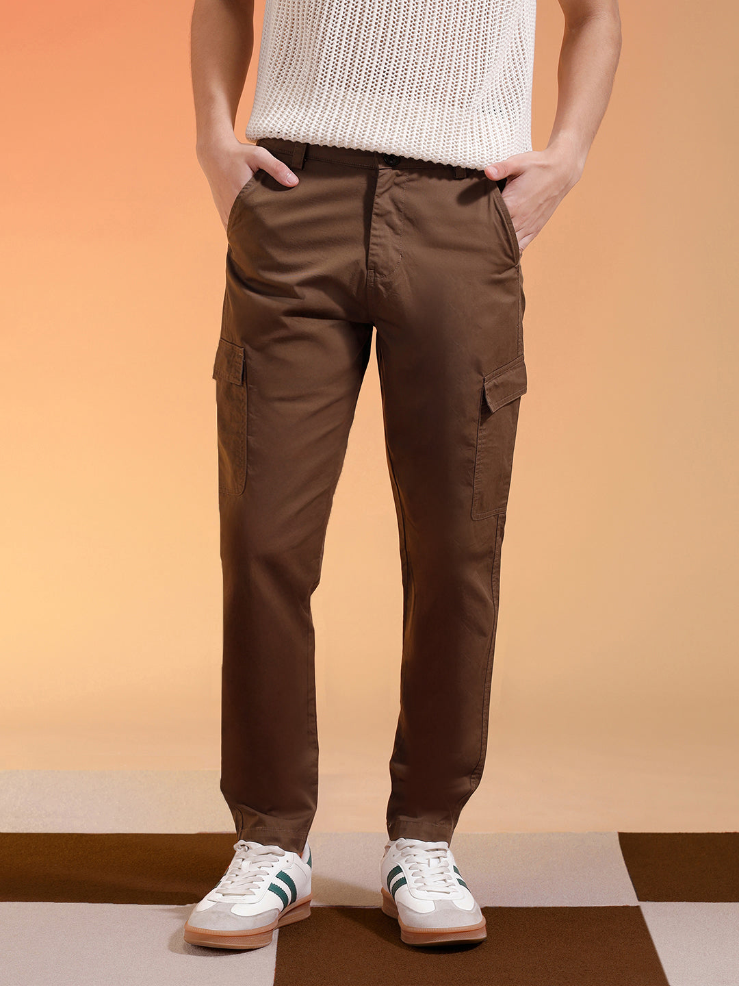 Brown Pure Woven Narrow Fit 5 Pocket Cargo