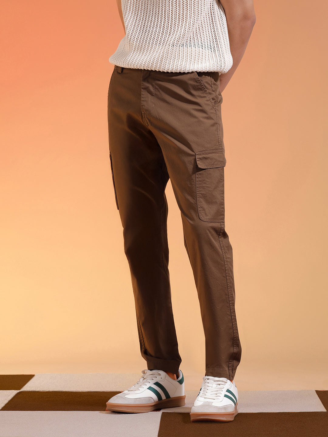 Brown Pure Woven Narrow Fit 5 Pocket Cargo