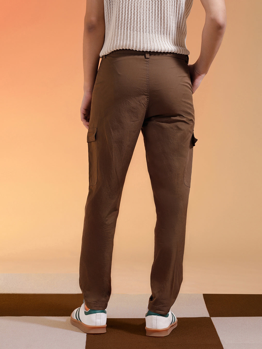 Brown Pure Woven Narrow Fit 5 Pocket Cargo