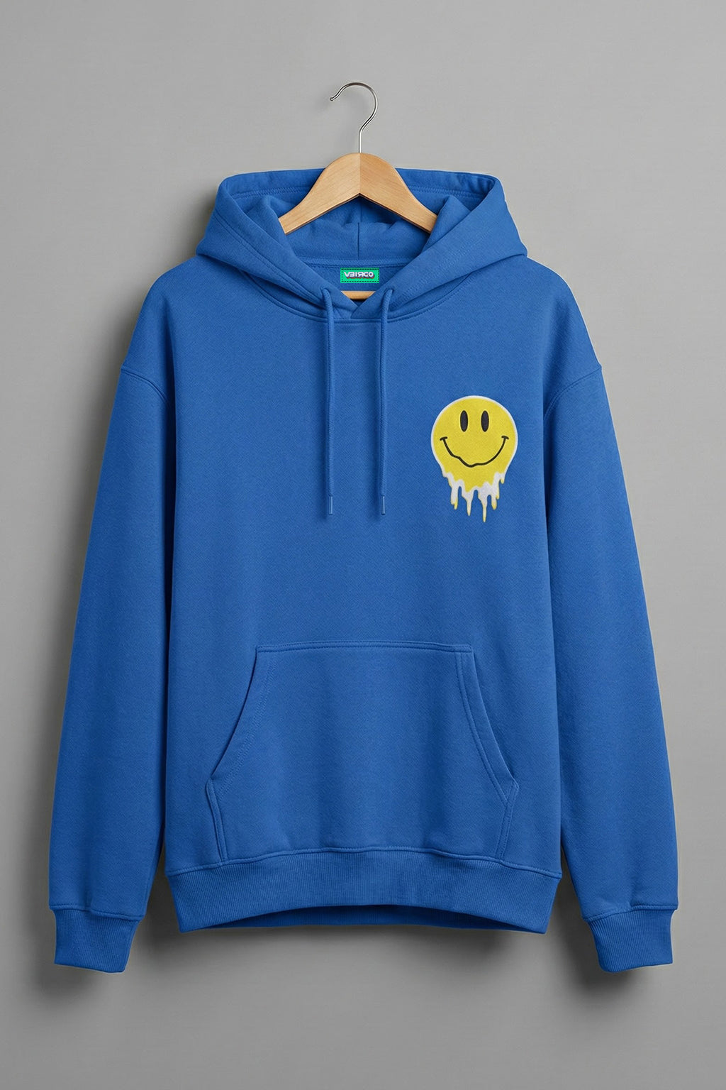 Smile Blue Oversized Pocket Graphic Printed Hoodie
