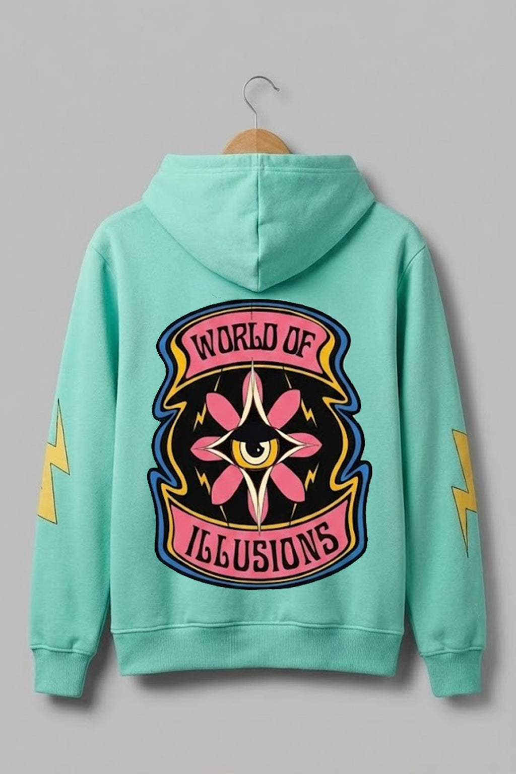 World of Illusion Green Back Printed Regular Fit Hoodie