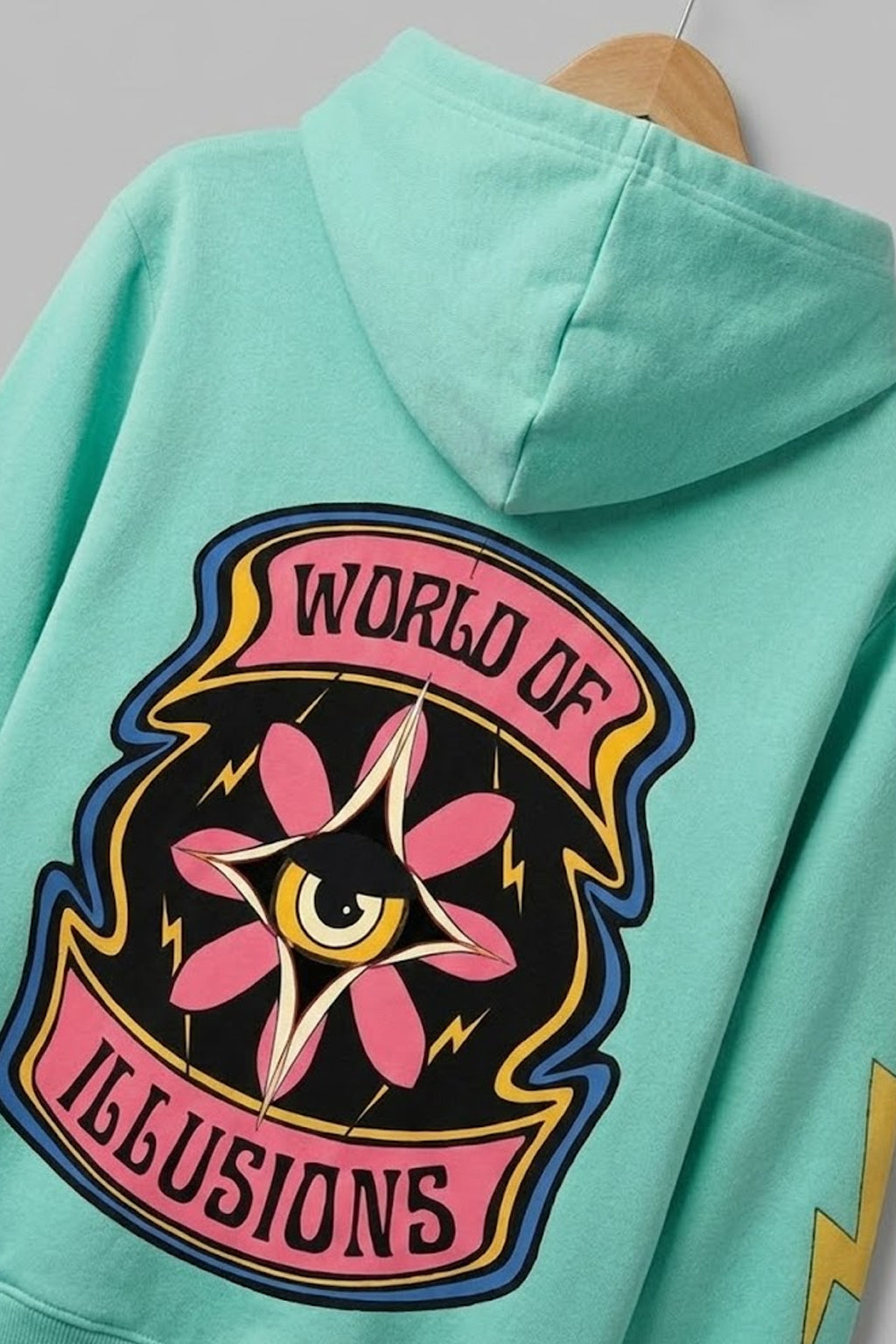 World of Illusion Green Back Printed Regular Fit Hoodie