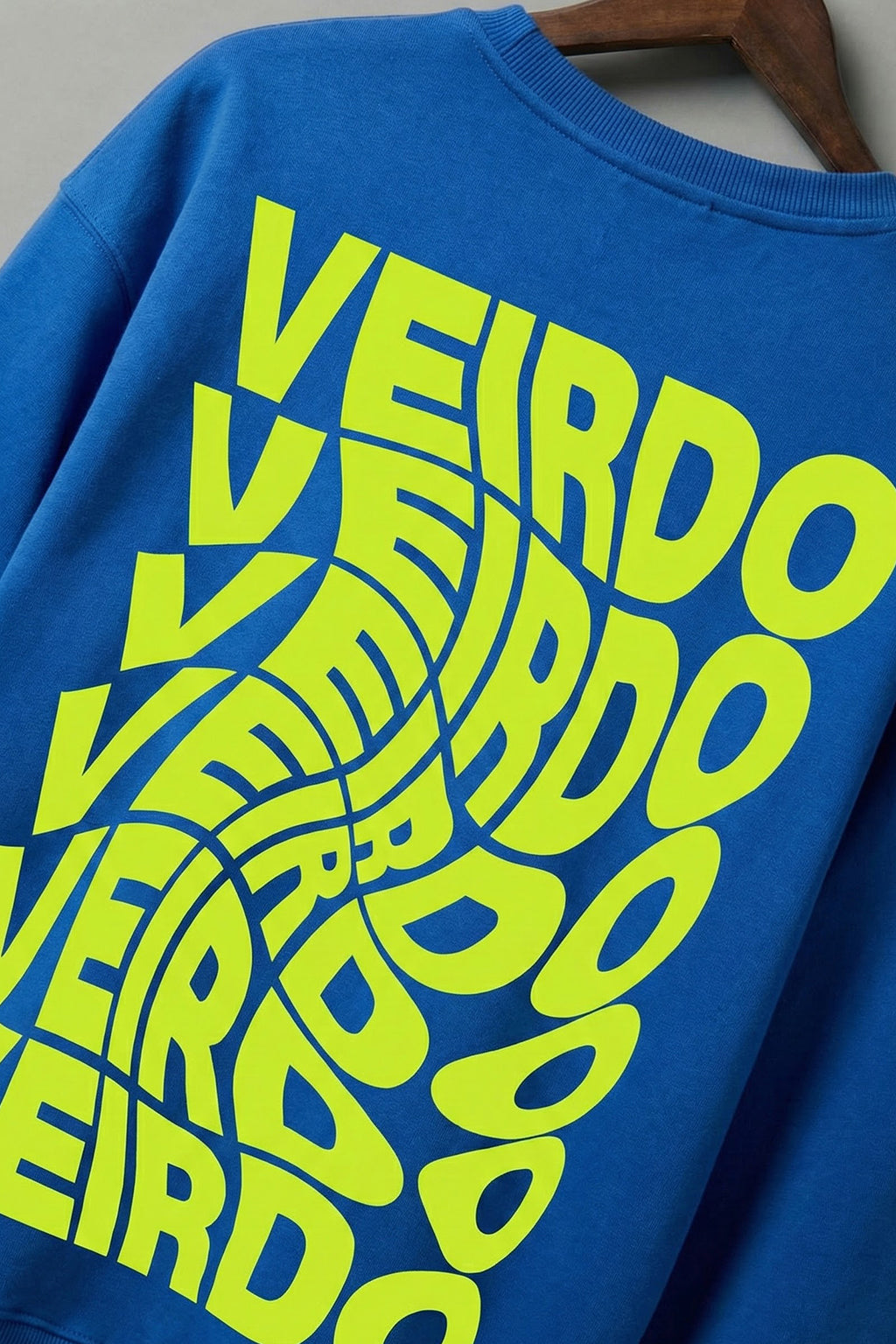Veirdo Blue Oversized Back Typographic Printed Sweatshirt