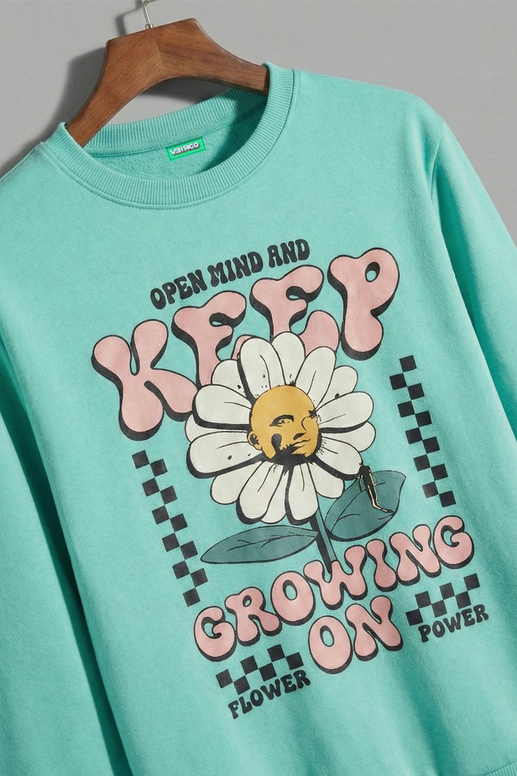 Keep Growing Green Front Printed Regular Fit Sweatshirt