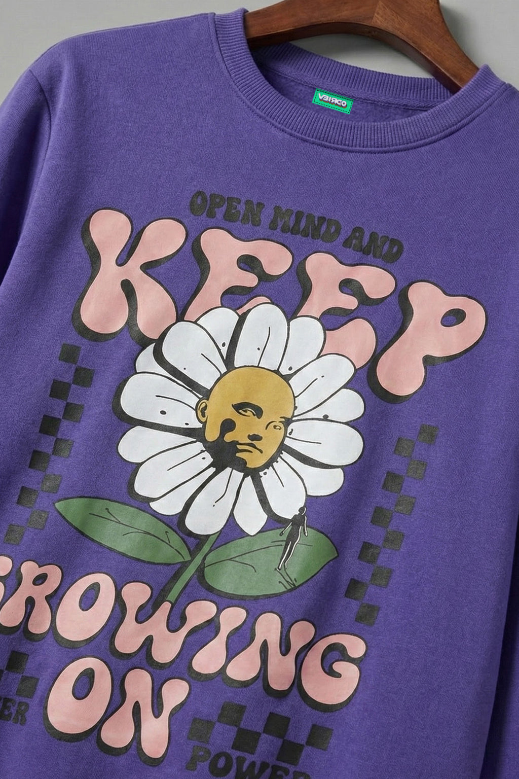 Keep Growing Purple Front Printed Regular Fit Sweatshirt