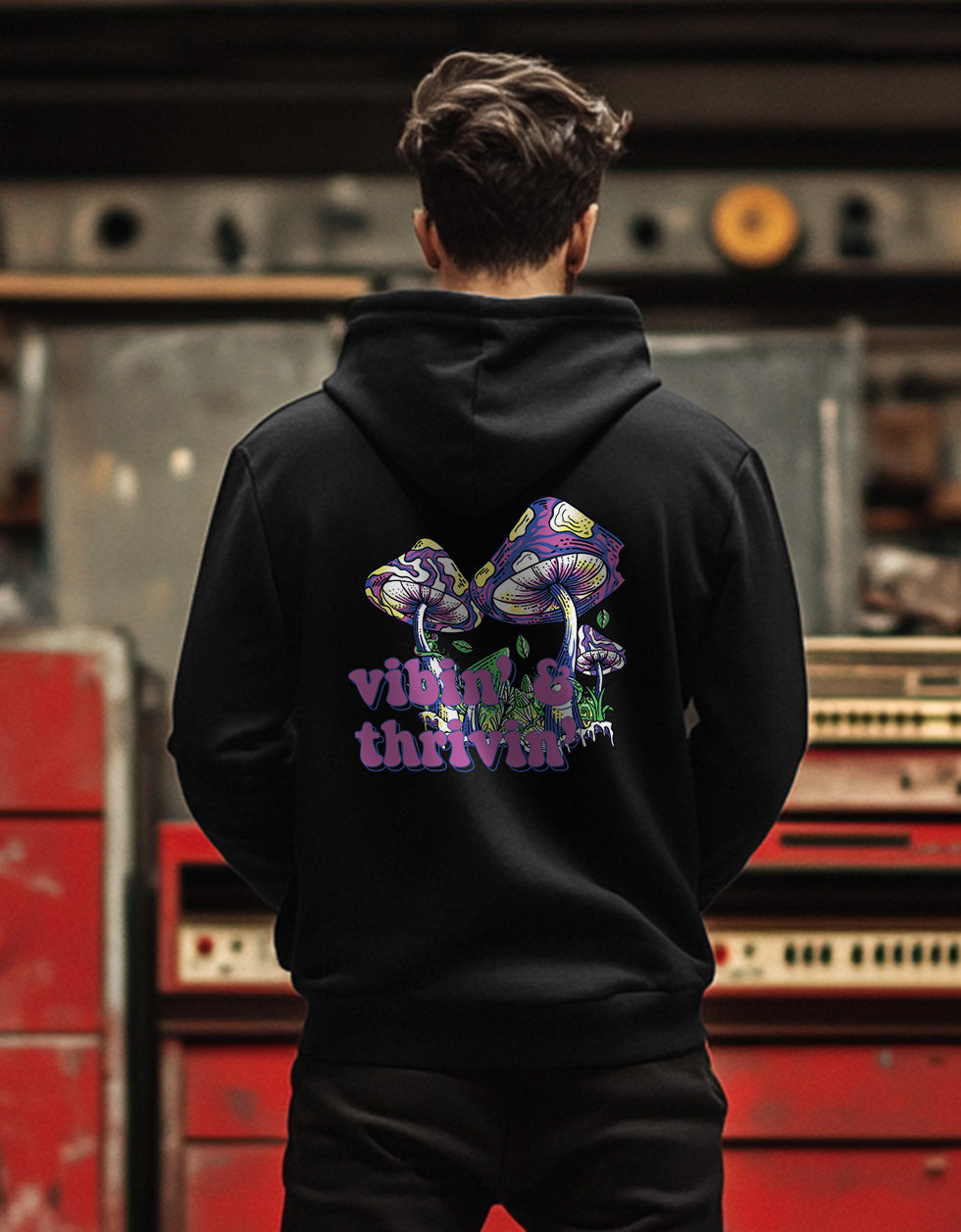 Vibin & Thrivin Black Regular Fit Back Printed Hoodie