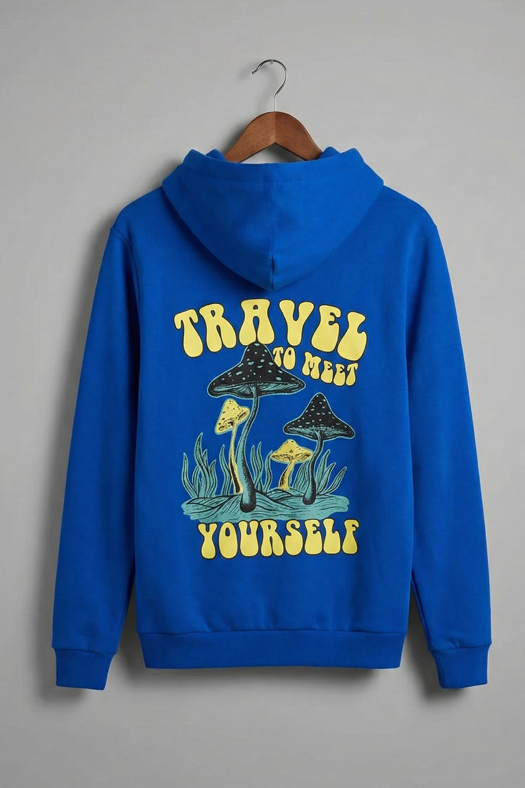Travel Blue Regular Fit Back Printed Hoodie