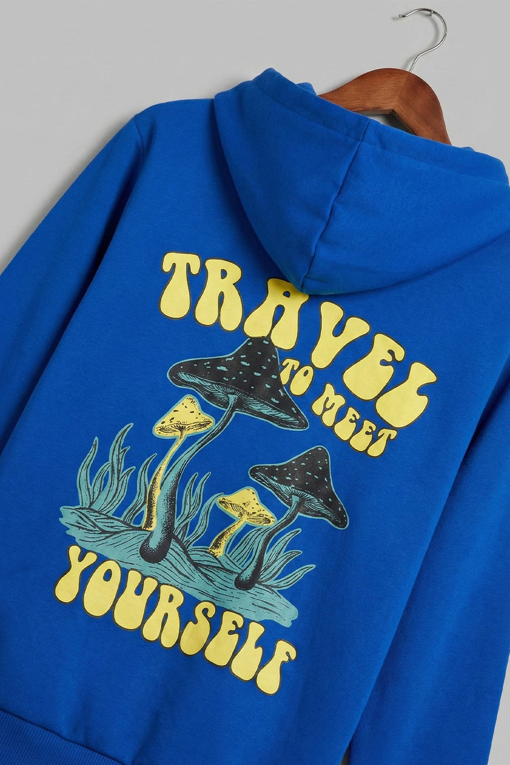 Travel Blue Regular Fit Back Printed Hoodie