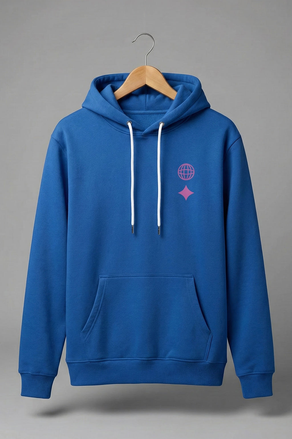 Royal Blue Men's Printed Regular Fit Hoodie
