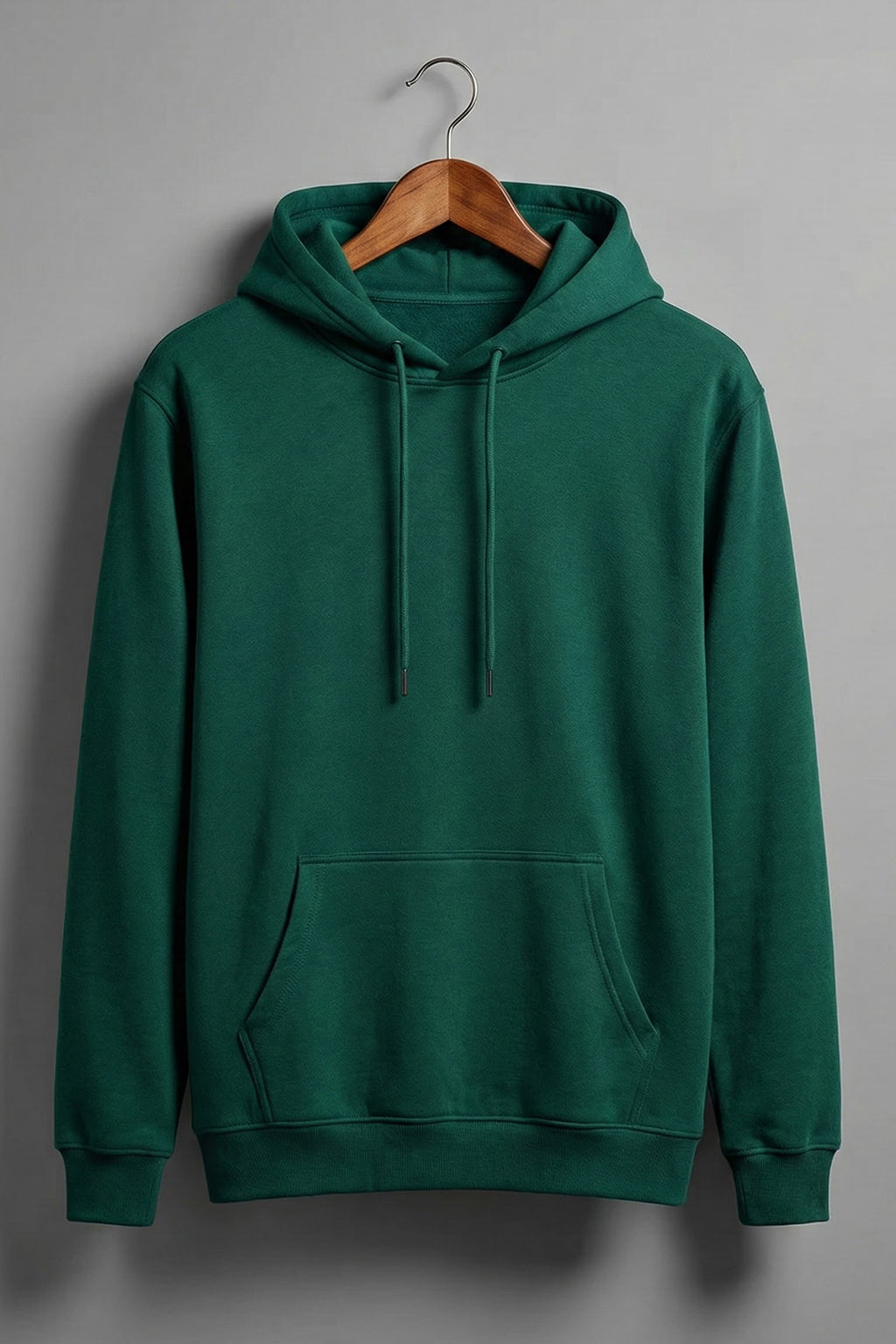 Dark Green Plain Regular Fit Hoodie