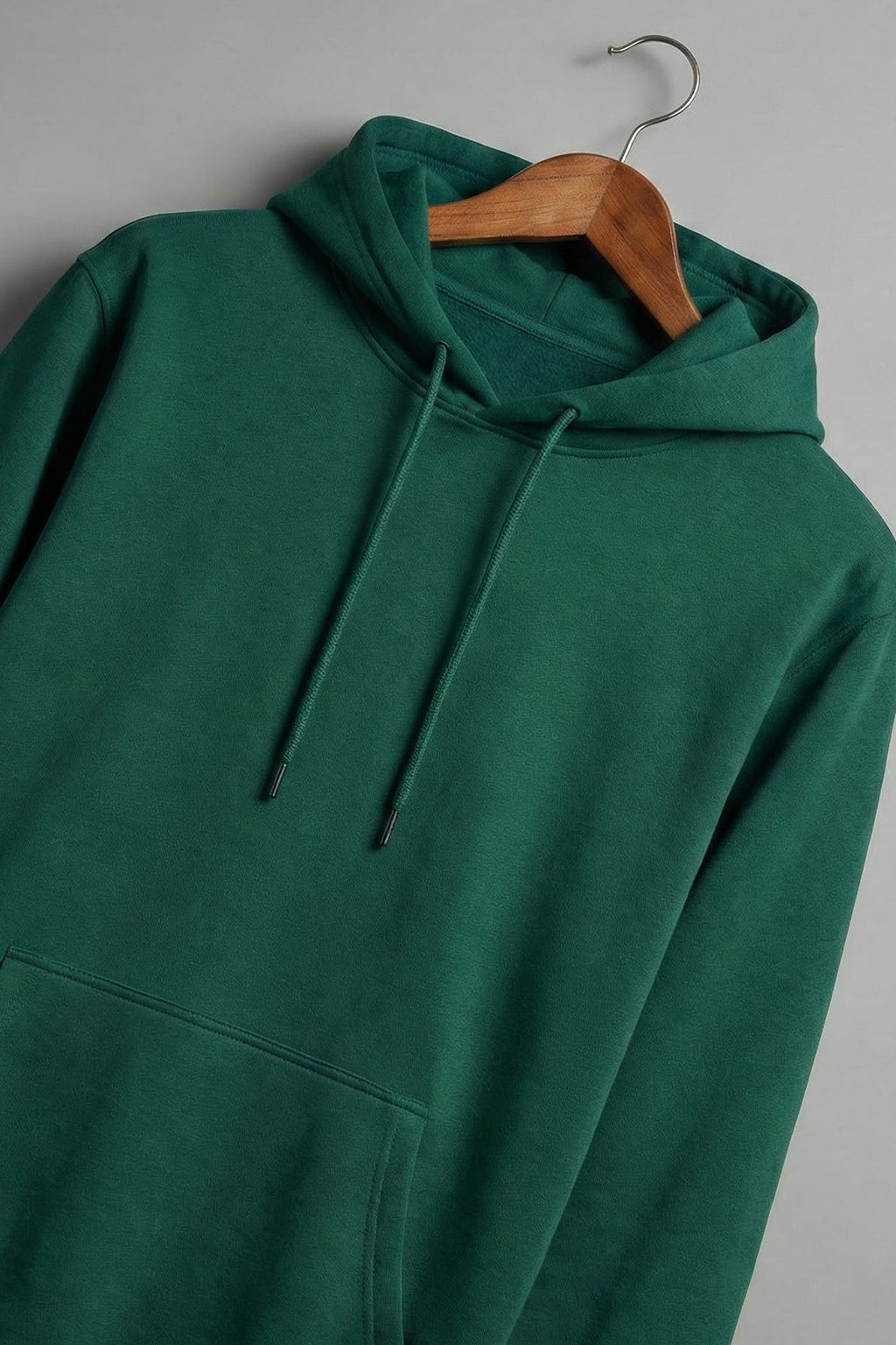 Dark Green Plain Regular Fit Hoodie