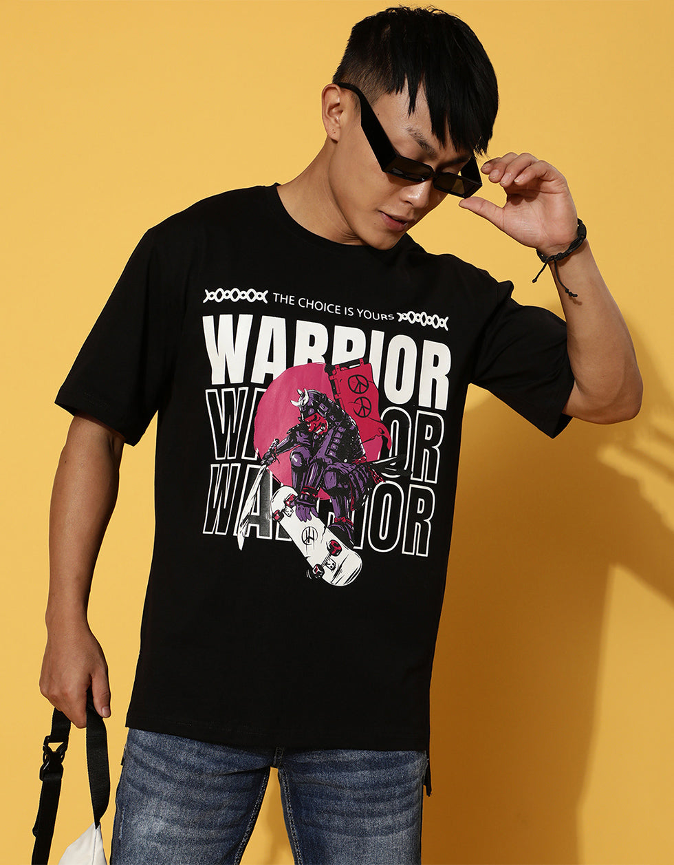 Warrior Printed Black Oversized T-Shirt Veirdo