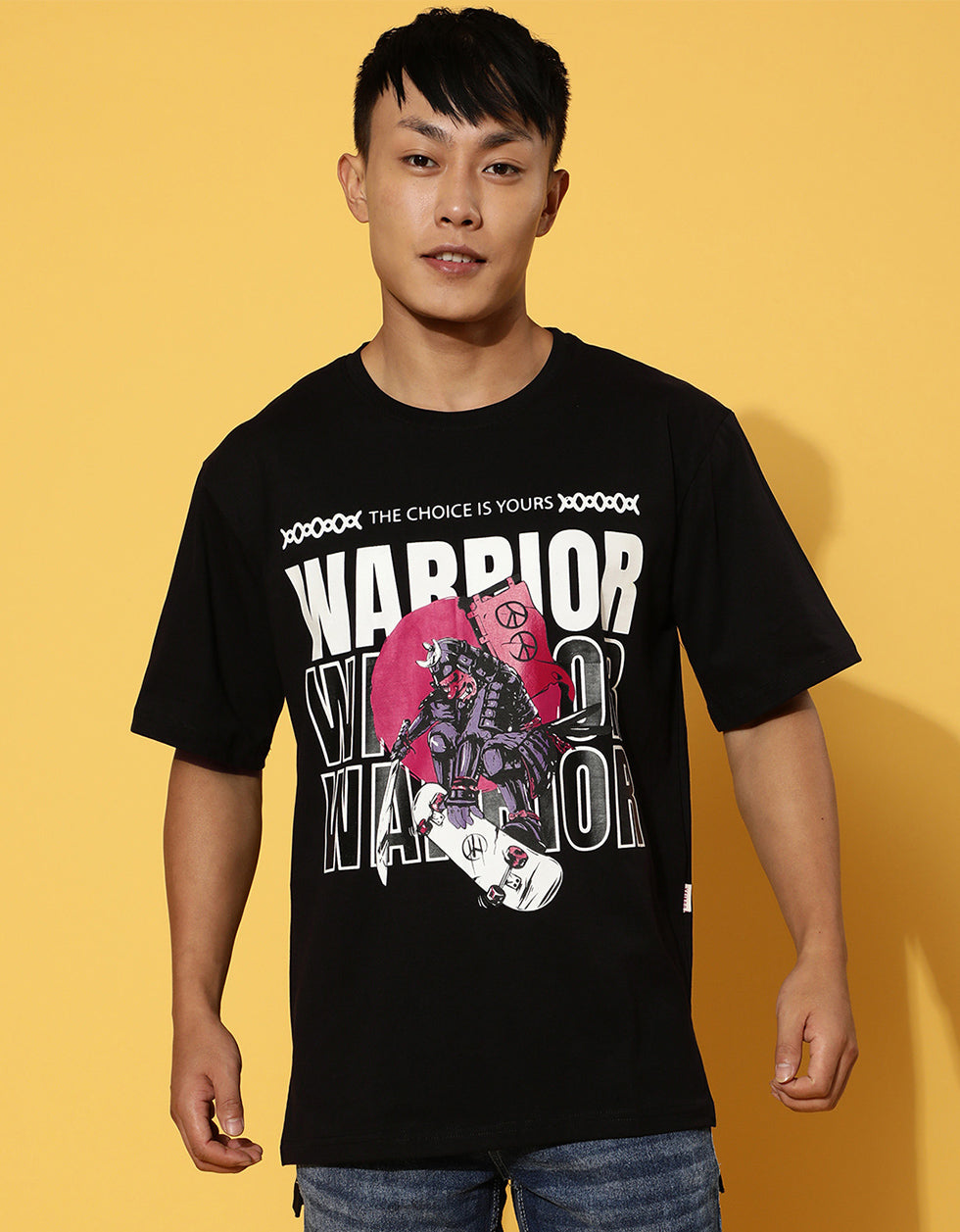 Warrior Printed Black Oversized T-Shirt Veirdo