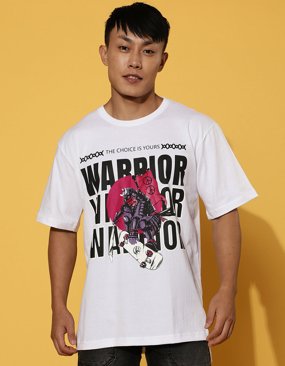 Warrior Printed White Oversized T-Shirt Veirdo