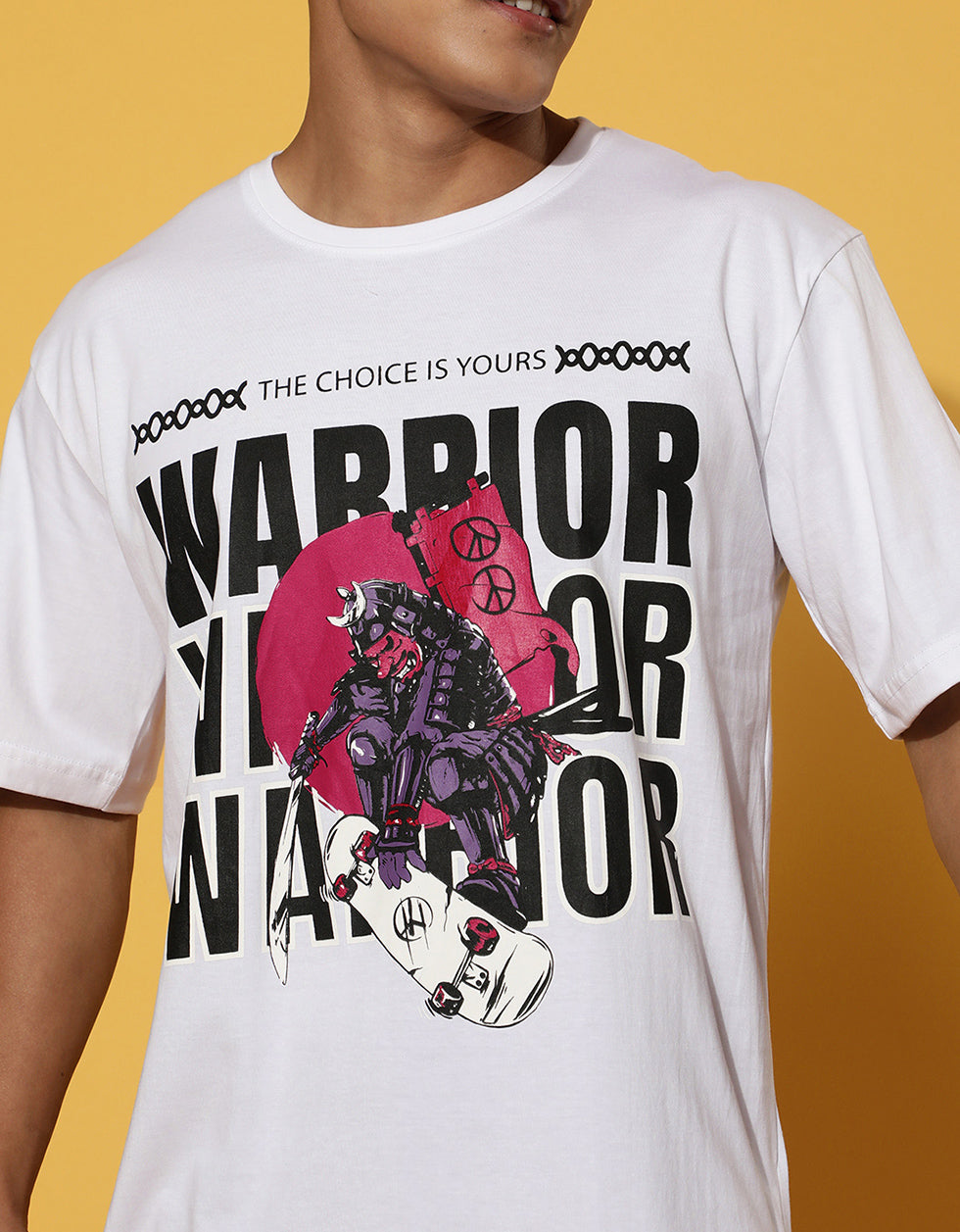 Warrior Printed White Oversized T-Shirt Veirdo