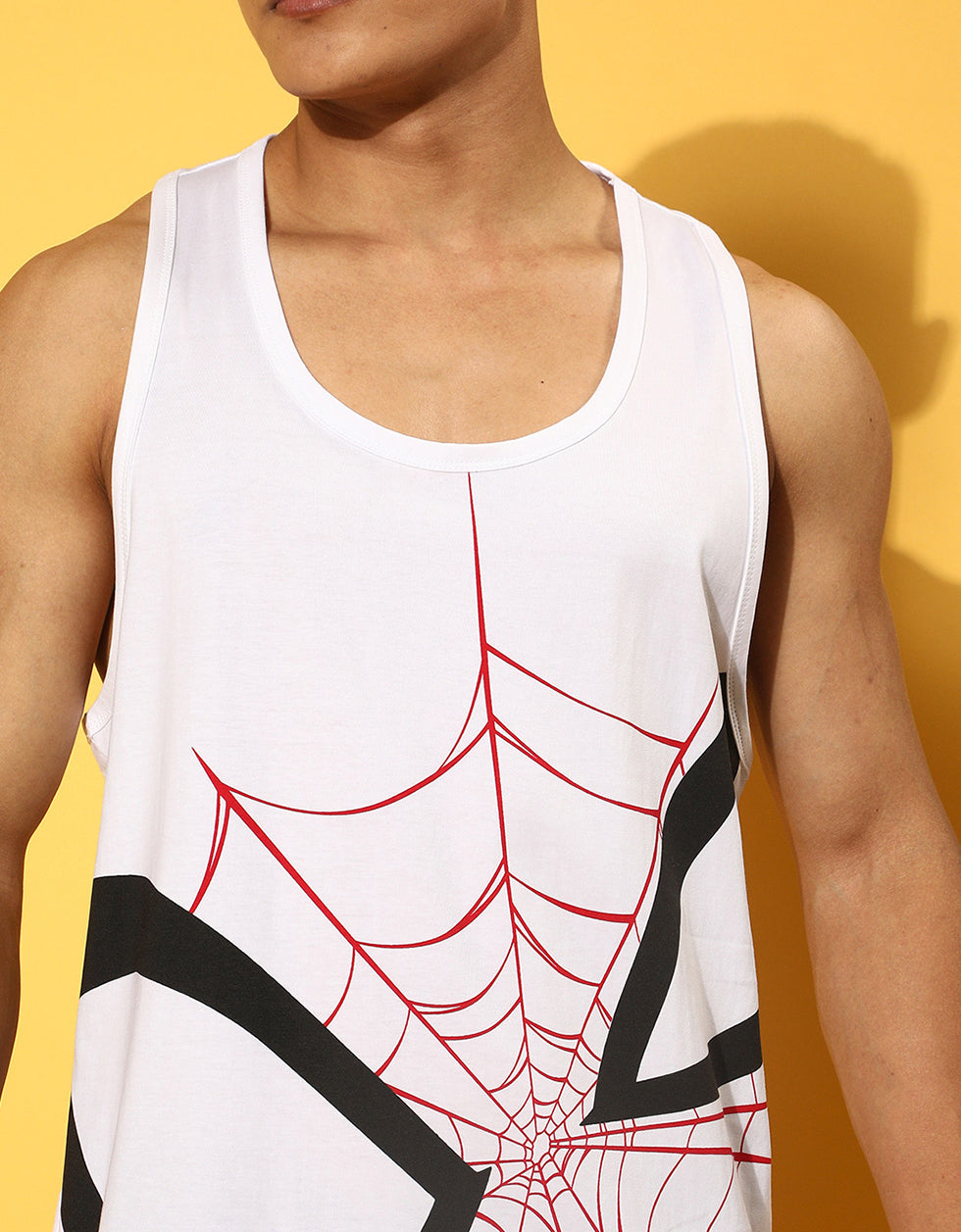 White Spiderman Graphic Printed Vest - Original Marvel Tee Veirdo