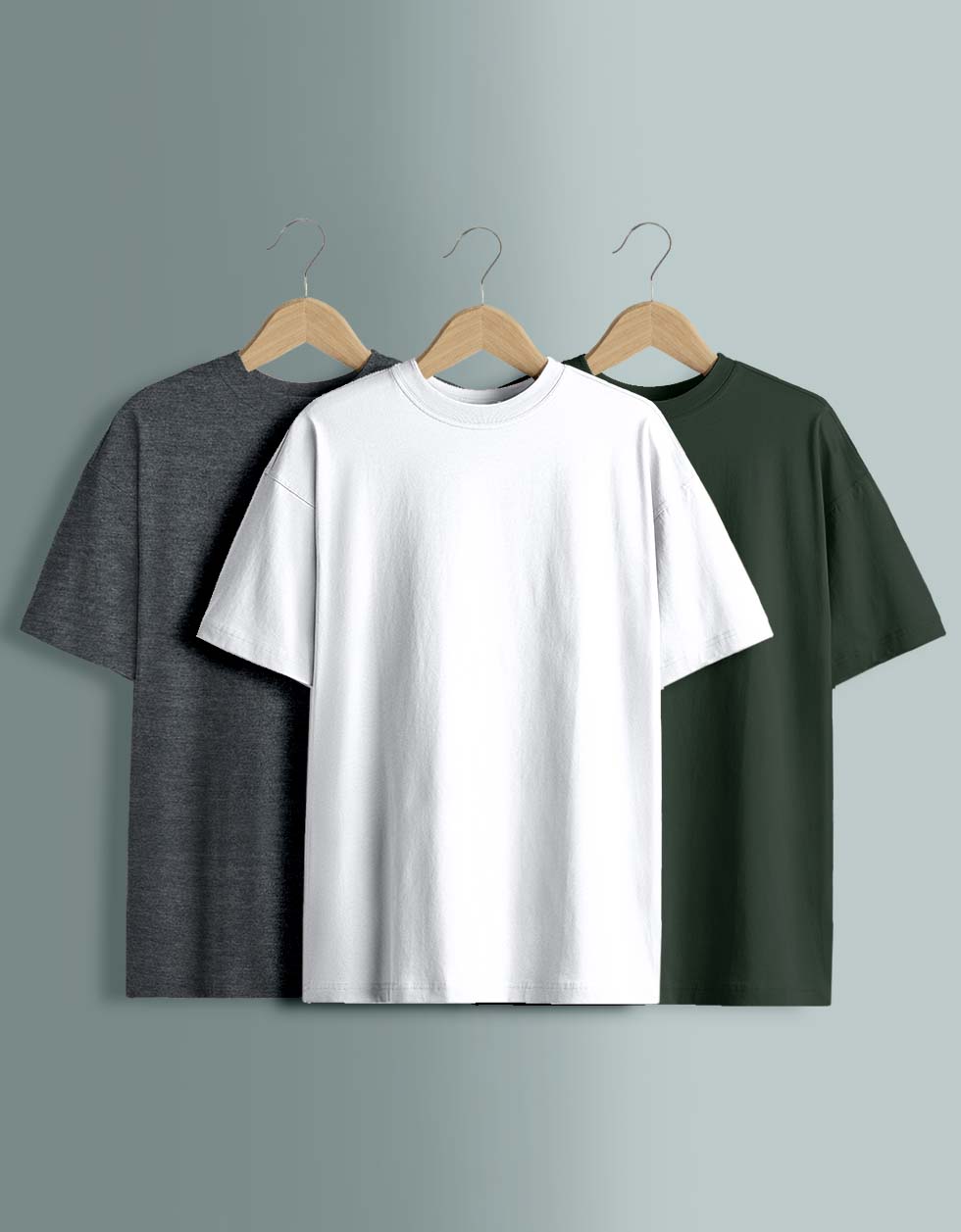 Pack of 3 Plain Oversized T-shirts: White, Olive, Anthra