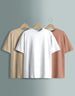 Pack of 3 Plain Oversized T-shirts: White, Swan White, Cork