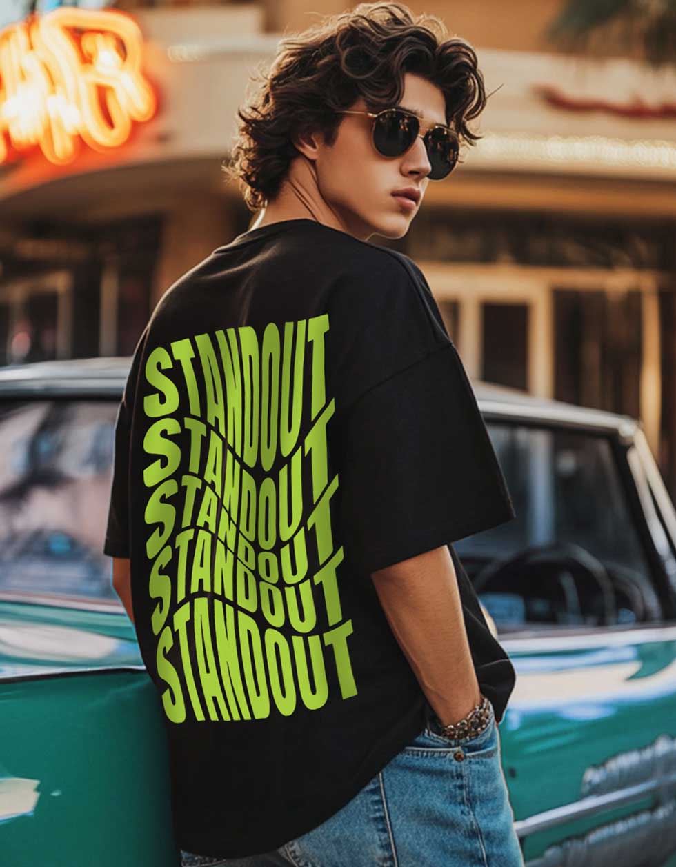 Stand Out Black Oversized Back Graphic Printed Tshirt