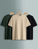 Pack of 3 Plain Oversized T-shirts: Black & Swanwhite & Olive