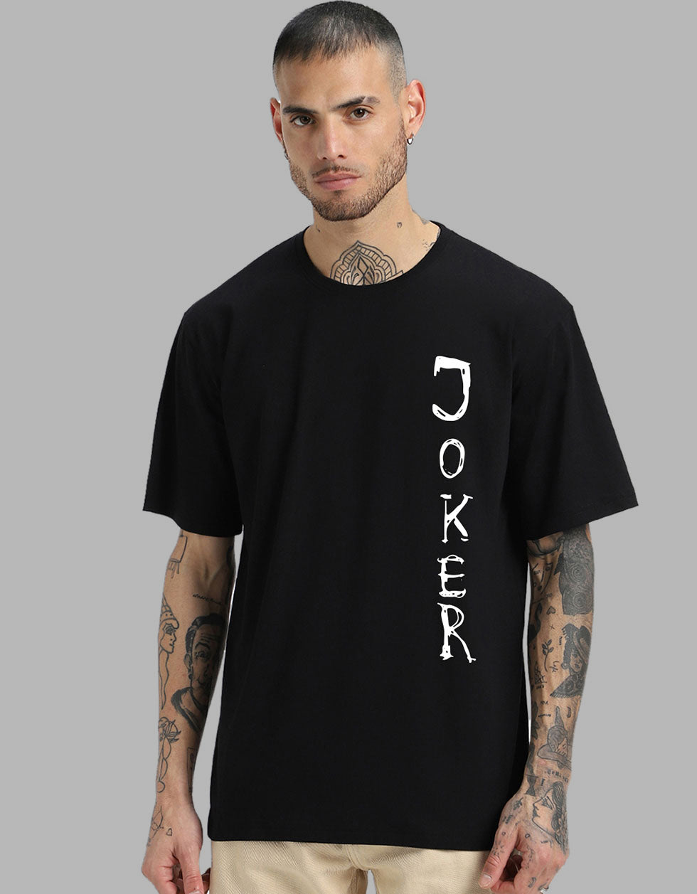 Joker Oversized Black Back Graphic Printed Tshirt