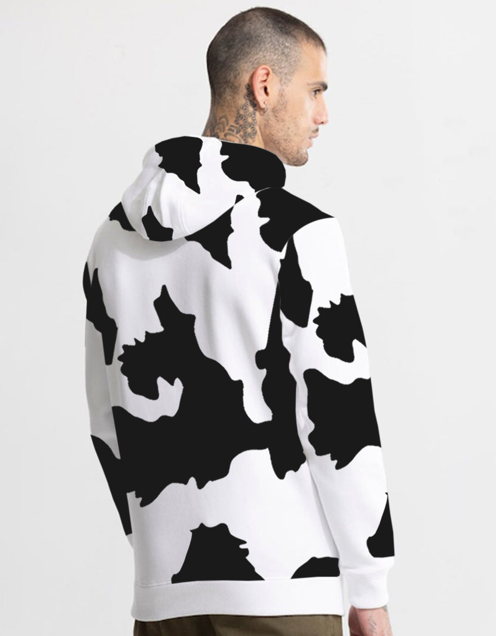 Cow White Regular Fit Graphic Printed Hoodie