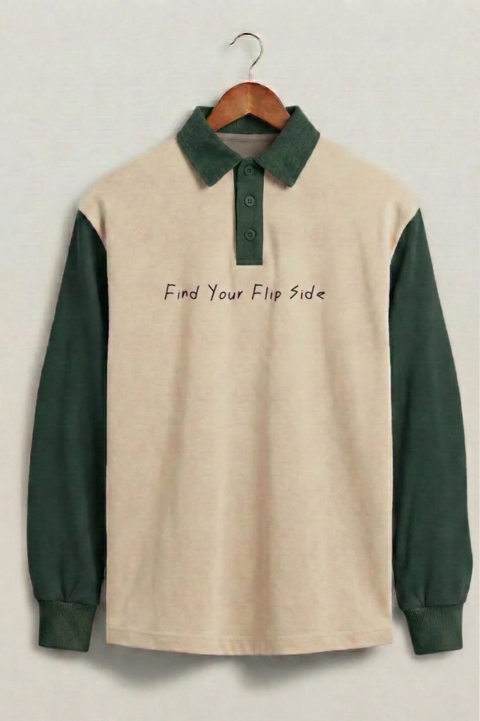 Normal Is Boring Beige & Olive Oversized Full Sleeve Exclusive Polo T-shirt