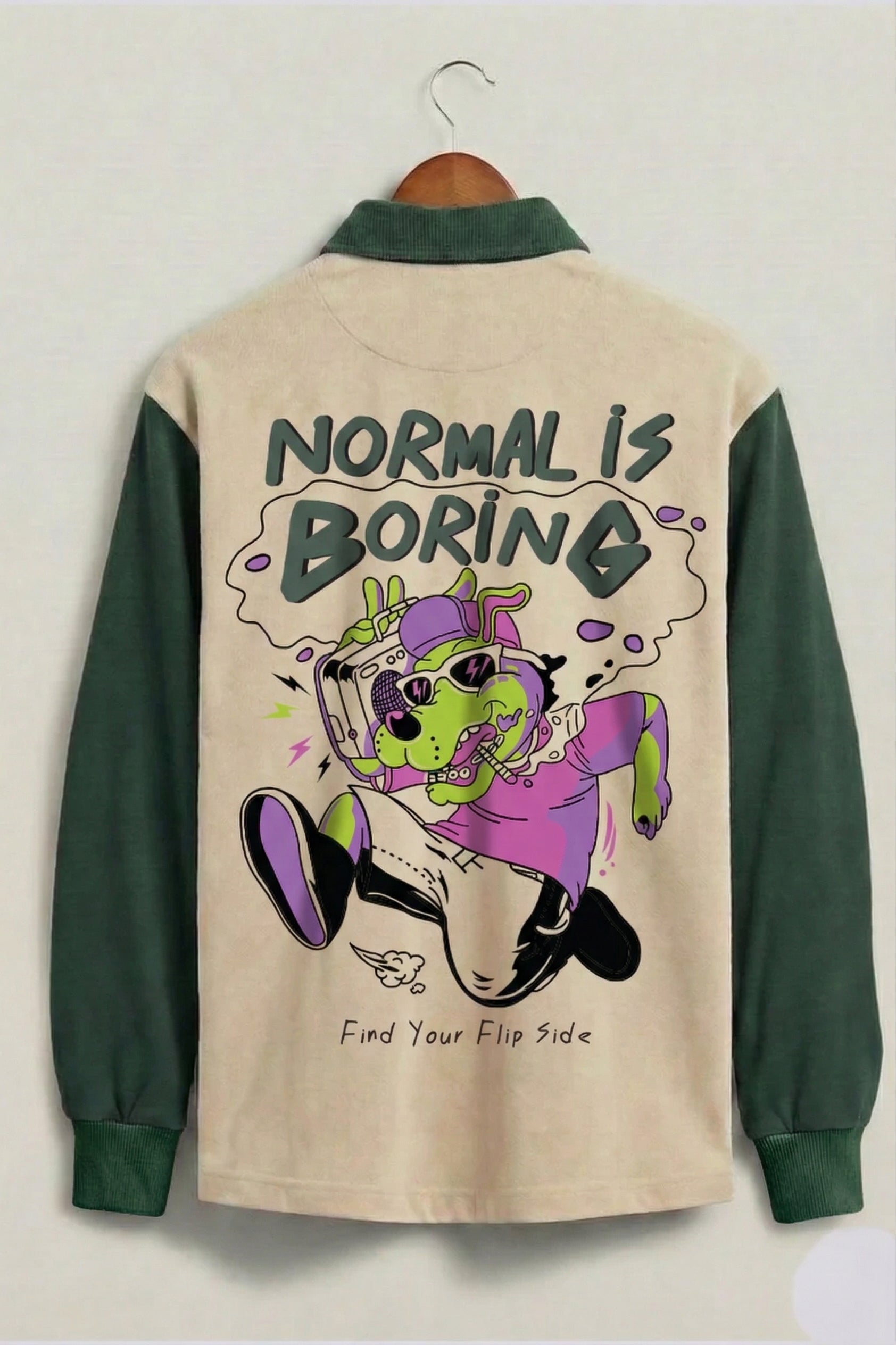 Normal Is Boring Beige & Olive Oversized Full Sleeve Exclusive Polo T-shirt