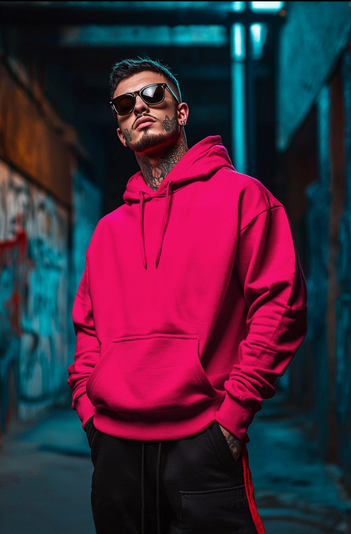 Magenta Plain Regular Hoodie