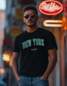 New York Black Regular Fit Printed T-shirt