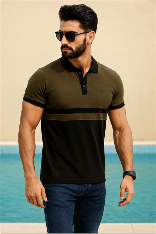 Olive Polo Colorblock Regular Fit Polo T-shirt