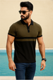 Olive Polo Colorblock Regular Fit Polo T-shirt