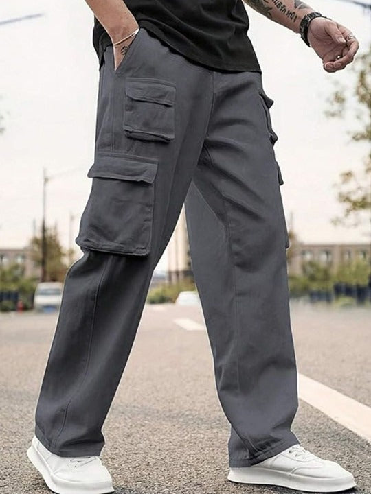 Grey Pure Cotton Baggy Fit 6 Pocket Cargo